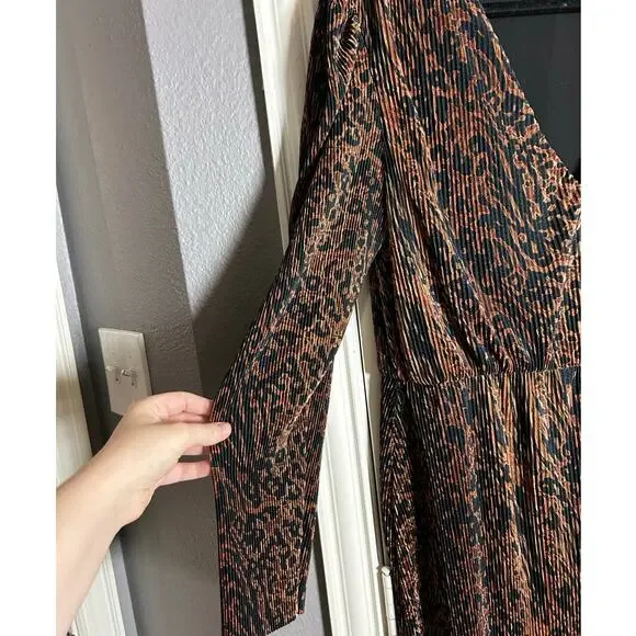 WAYF $138 Riverside Puff Sleeve Black Brown Animal Print Dress Size XL NO BELT - Picture 5 of 7